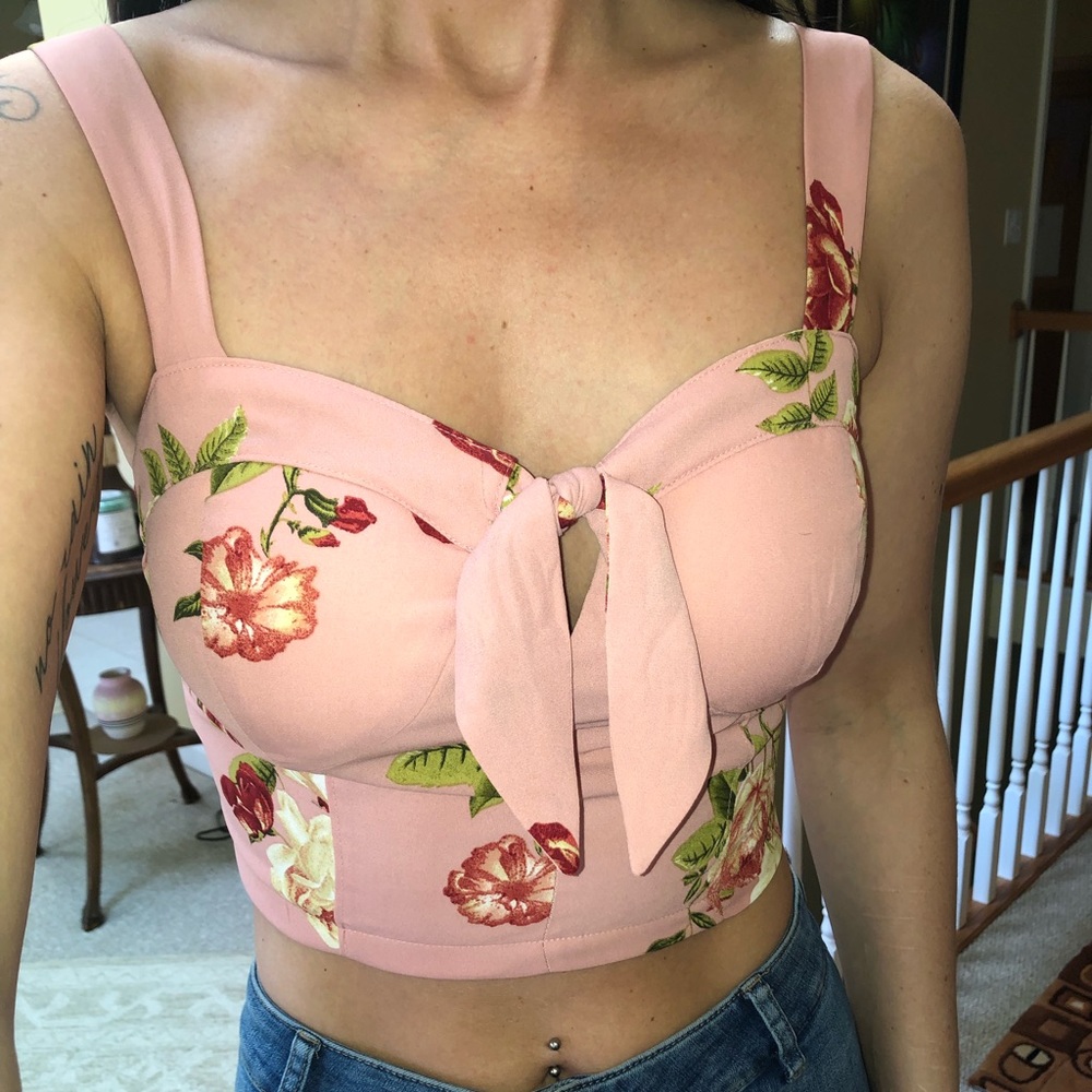 Pink Floral Crop Top